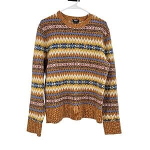Todd Snyder Sweater Yellow Orange Wool Fairisle Crewneck Long Sleeve Size M